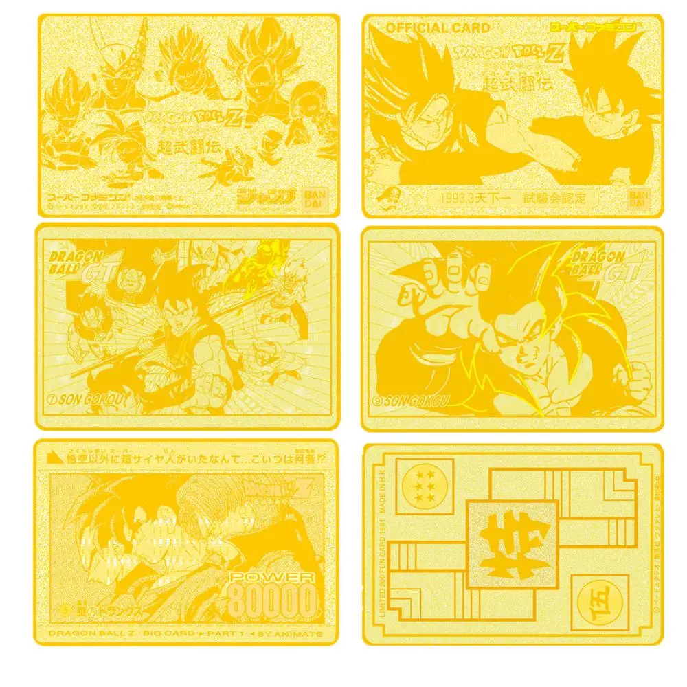 6 шт./лот металлический Dragon Ball Crad(1 шт. золотая металлическая карточка и 5 шт. бумажные игровые карты) с коллекционной пластиковой коробкой Super Dragon Ball Z