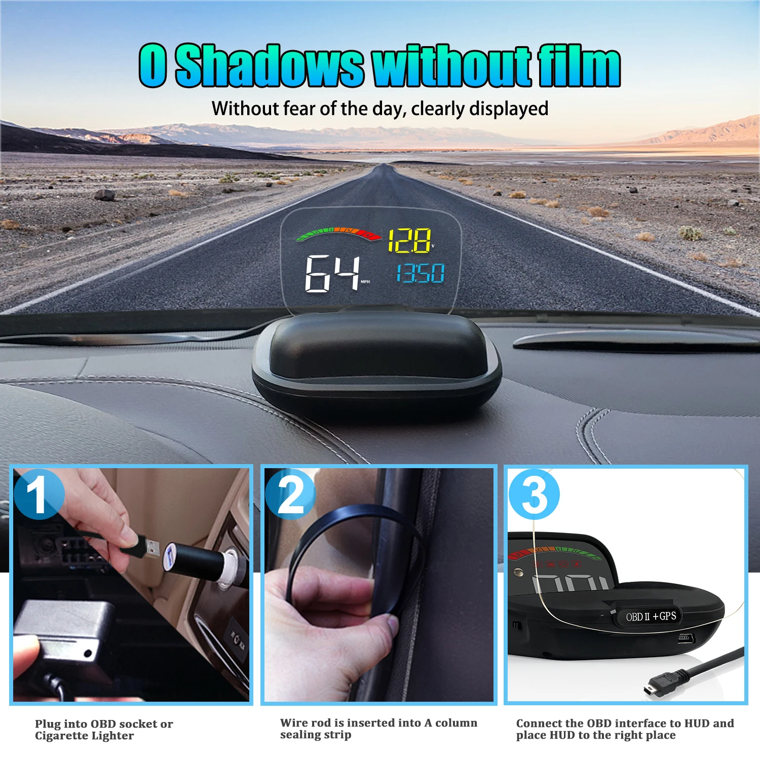 C800 GPS HUD проекционный дисплей Многофункциональный OBD автоматический Спидометр OBD2