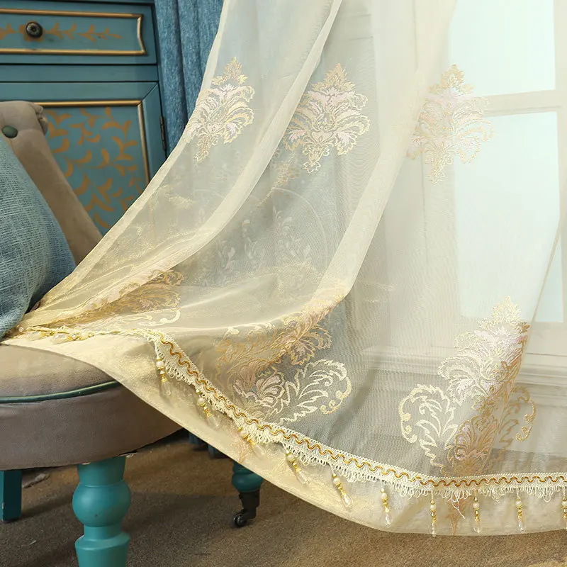 

Simple European Style Embroidered Screens Balcony, Living Room Bedroom Floor-to-ceiling Bay Window Curtains Screens