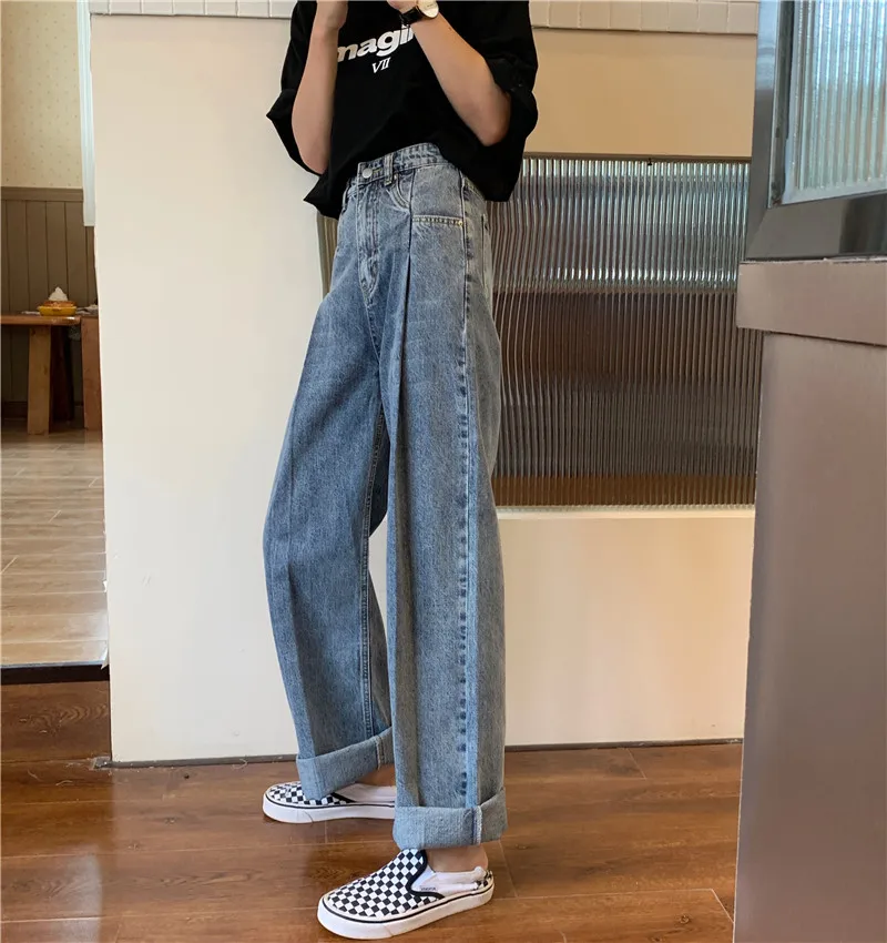 

DD0278 New autumn high-waist straight-leg design jeans loose and thin drape wide-leg pants jeans