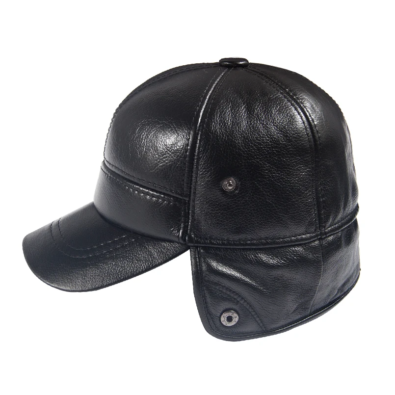 Мужская зимняя кожаная шапка из натуральной воловьей кожи бейсболка шапки