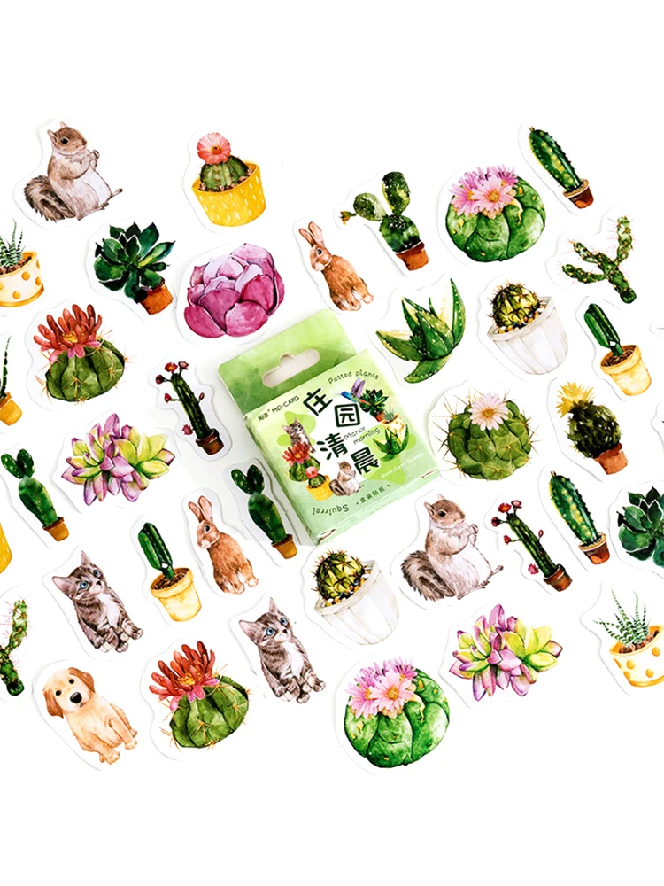 

40Packs Wholesale Box stickers Cactus plant flowers Early Morning scrapbook Handbook Diary DIY Decoration Sticker handmade 4cm