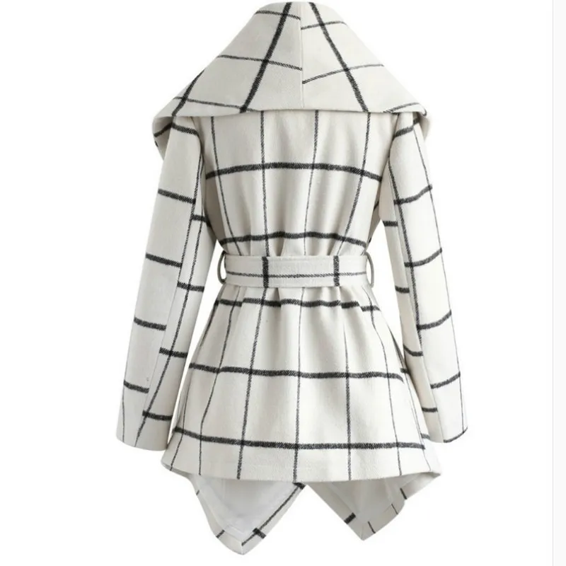 

Autumn and winter fashionable belt trench coat women wool plaid coat lapel mid-length women coat 2021 women's clothing