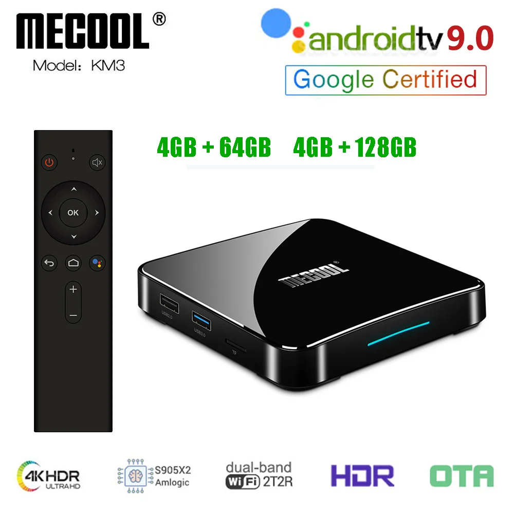 ТВ-приставка MECOOL KM3 A Android 9,0 2,4G/5G Dual Wifi Amlogic S905X2 100M LAN 4 Гб ram 64 Гб 128 ГБ EMMC tv box KM9 Pro 4 ГБ 32 ГБ