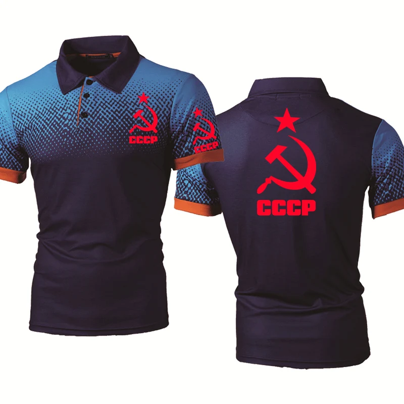 

Summer new Men's POLO shirt CCCP Russian USSR printing high quality Cotton Gradient Fashion casual Men's short sleeve