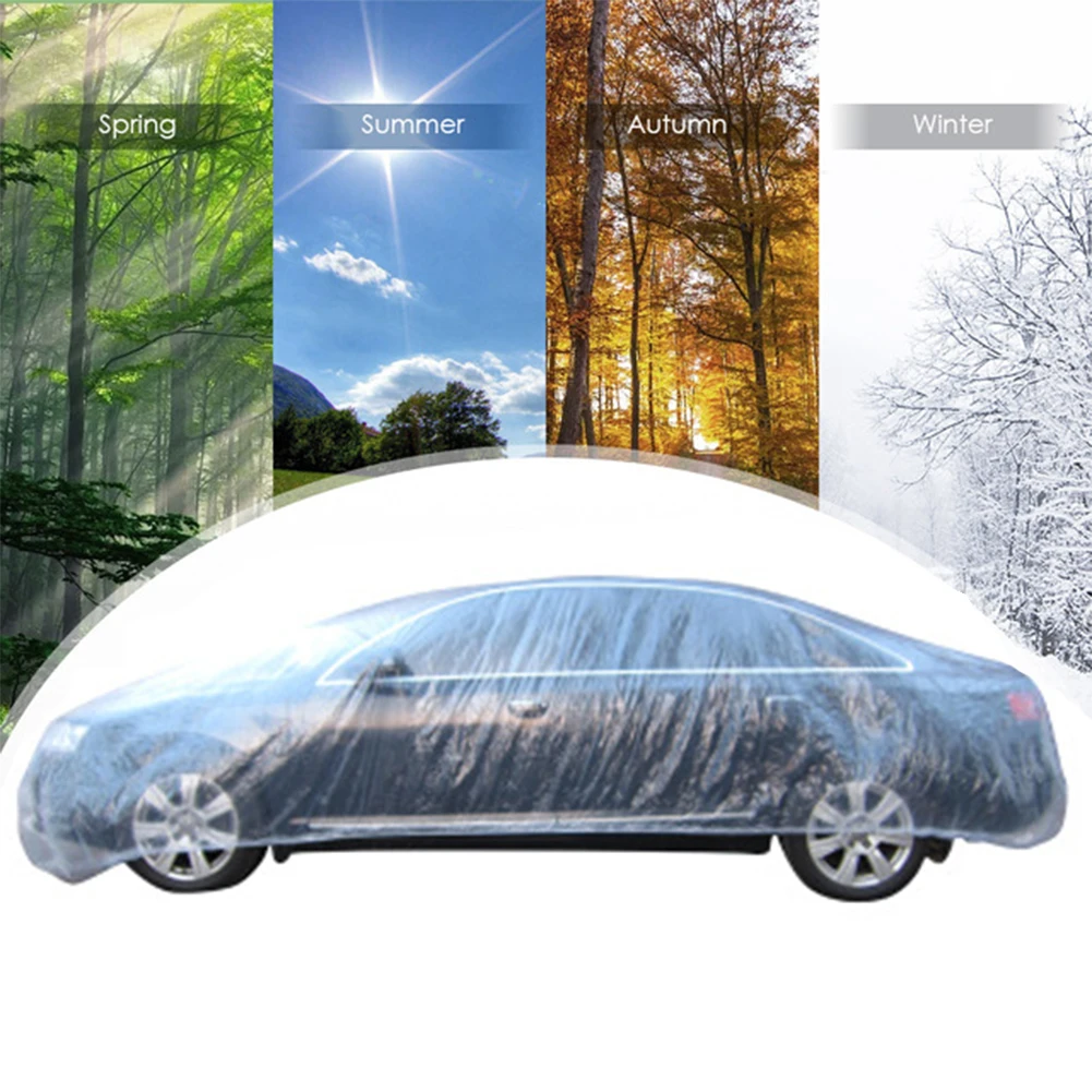 

Light Weight Seamless Separate Package With Elastic Band Durable Waterproof Dustproof Plastic Material Disposable Car Cover