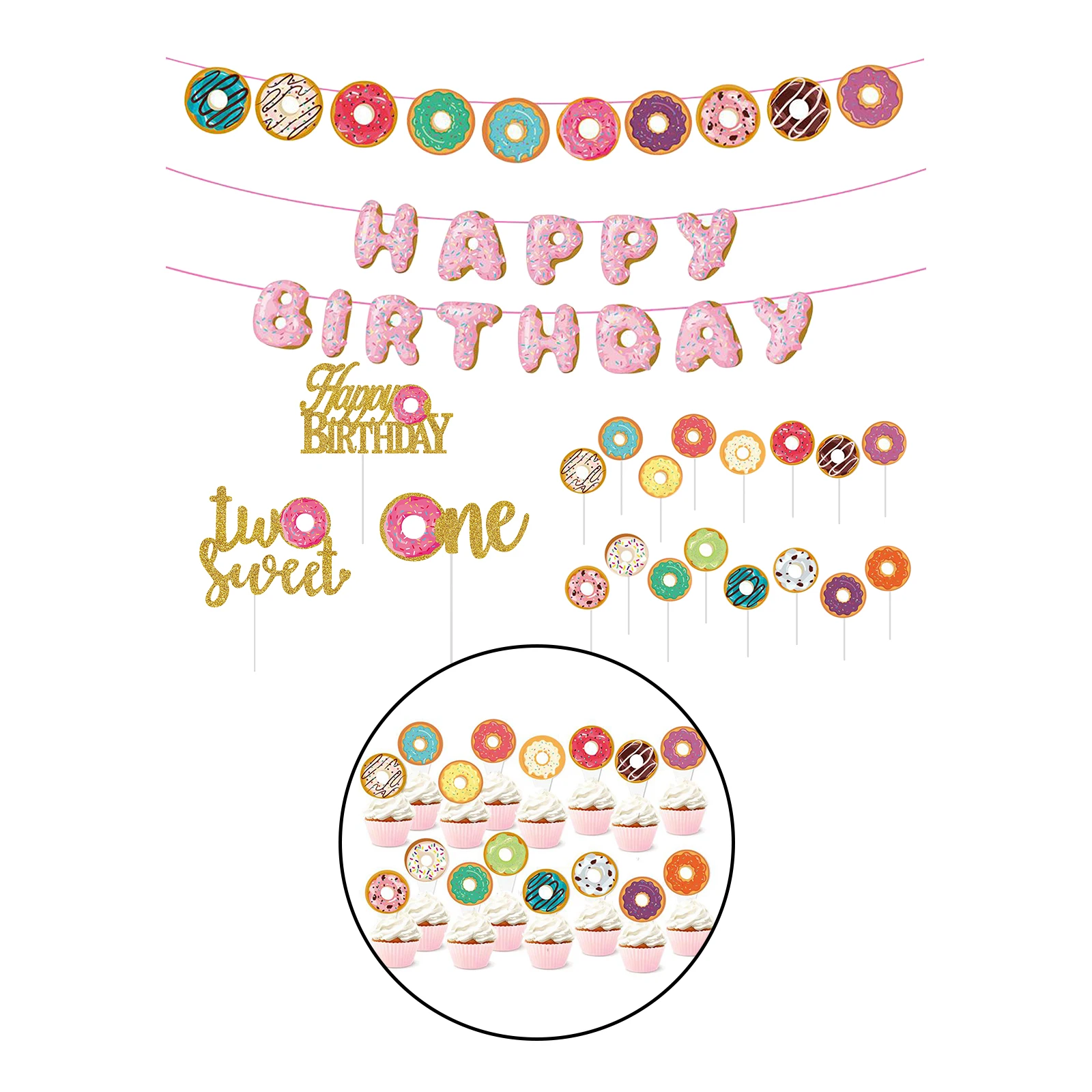 

Premium Cake Topper Donut Party Cupcake Decor Flag Decoration Banner Tab