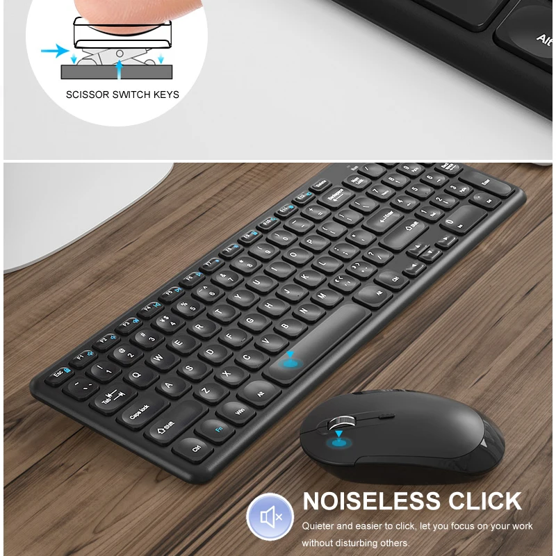 

B.O.W 2.4Ghz Wireless keyboard and Mouse Kits 96 Keys, Soft Typing Portable Slim Keyboard for PC Laptop with USB Port