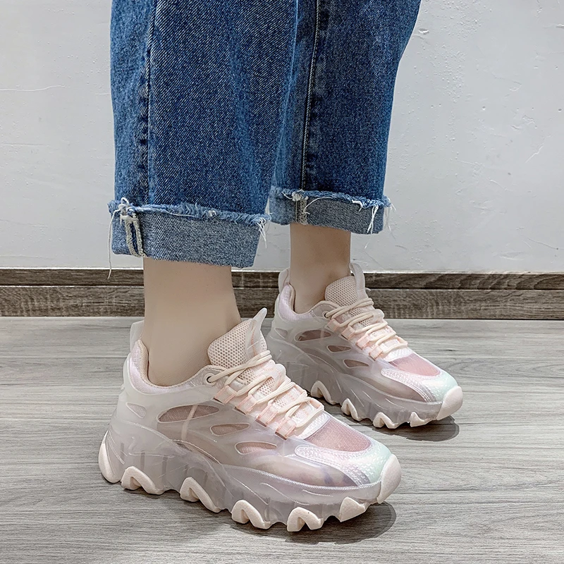 

Thick-soled luminous women's shoes jelly-soled daddy shoes new all-match casual breathable mesh casual sports shoes X854