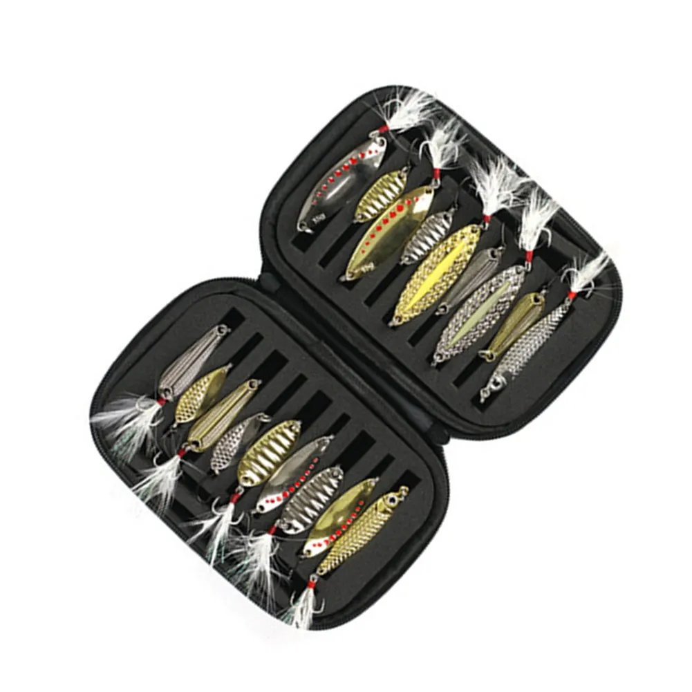 

18pcs/box Fishing Spinner Spoons 16*11*5cm Black Lures Metal Fishing Baits Set With Storage Bag