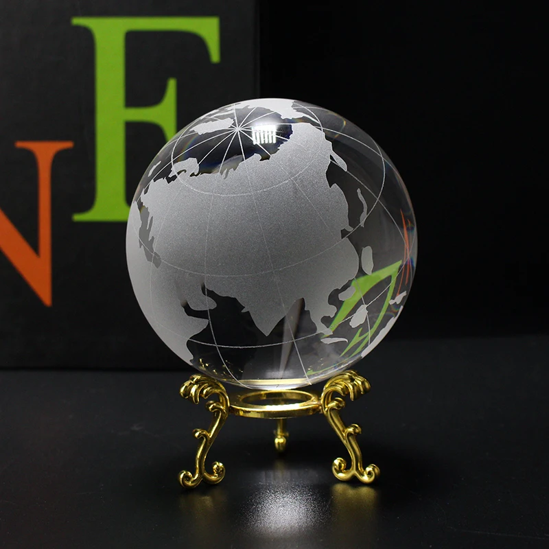 Buy Classical Crystal World Map Ball Feng Shui Decorative Globe Office Home Decor Craft Gift Glass Earth Model on