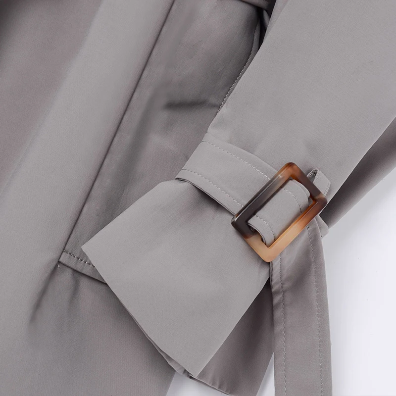 

[EAM] Women Gray Double Breasted Big Size Trench New Lapel Long Sleeve Loose Fit Windbreaker Fashion Spring Autumn 2021 1Z141