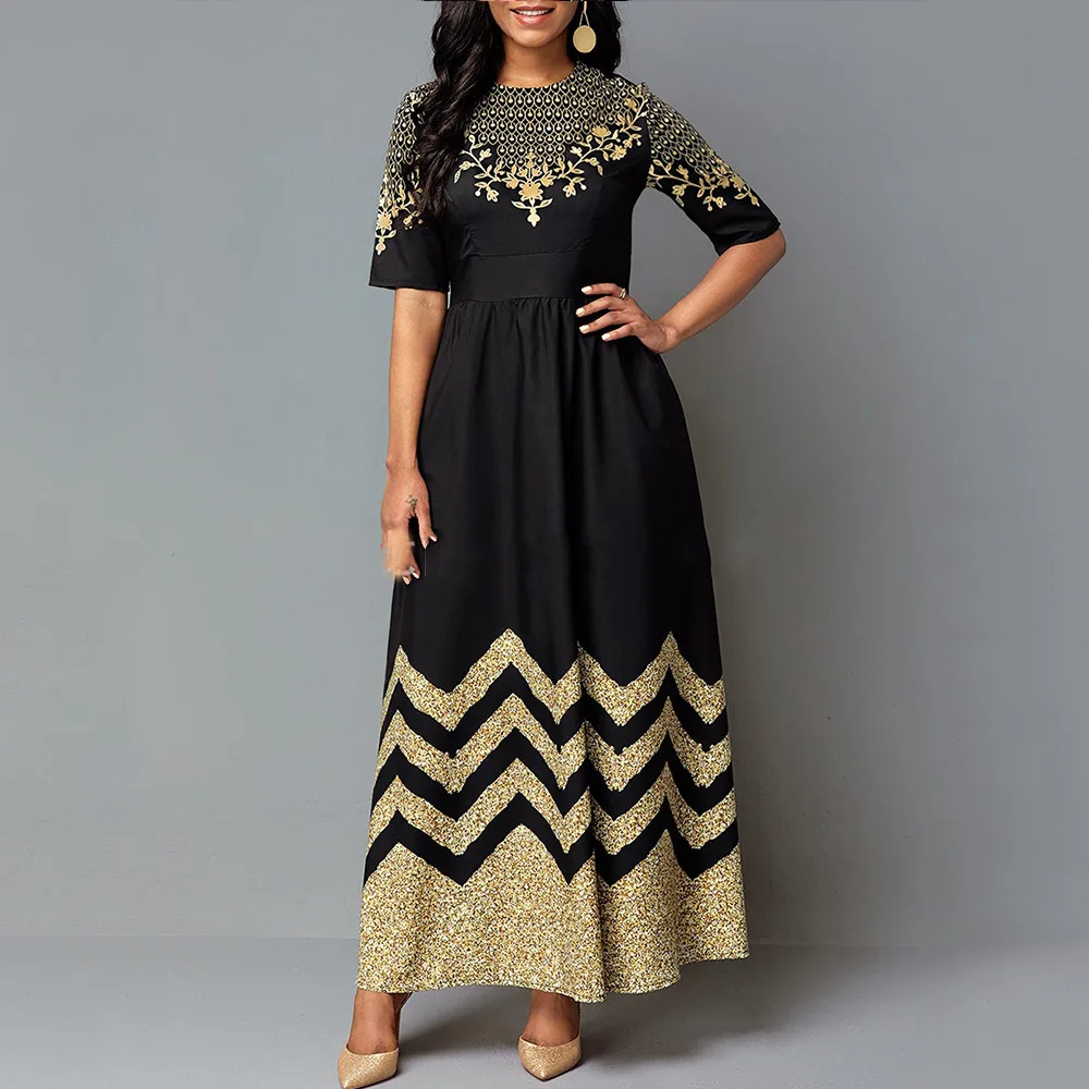 

Fashion Women Maxi Dress 2021 Summer Autumn Print O Neck Half Sleeve Long Dress Ladies Casual Holiday Female Robe Vestidos