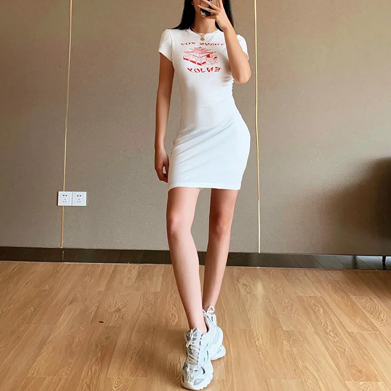 

KAISENDZ 2021 New Summer Women Dress Slim Short Sleeve Priting Women Dress O-Neck Casual Homewear Women Dress