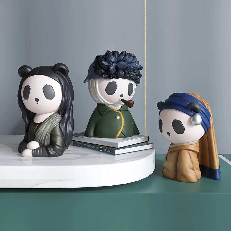Home Decor Resin Cartoon Panda Man Figurine Room Desktop Arts Crafts Decoration Statue Nordic Style Home Accessories Sculpture