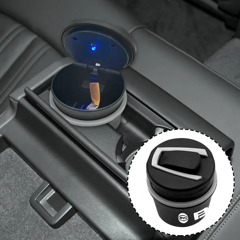 Контейнер для излишков пепла и мусора с подсветкой для автомобиля Car LED Ashtray Garbage Storage Cup Container Cigar Ash Tray For BYD Qin100 EV Tang DM 100 MAX Yuan E5 E6 Si M6 G3 G5 G7.