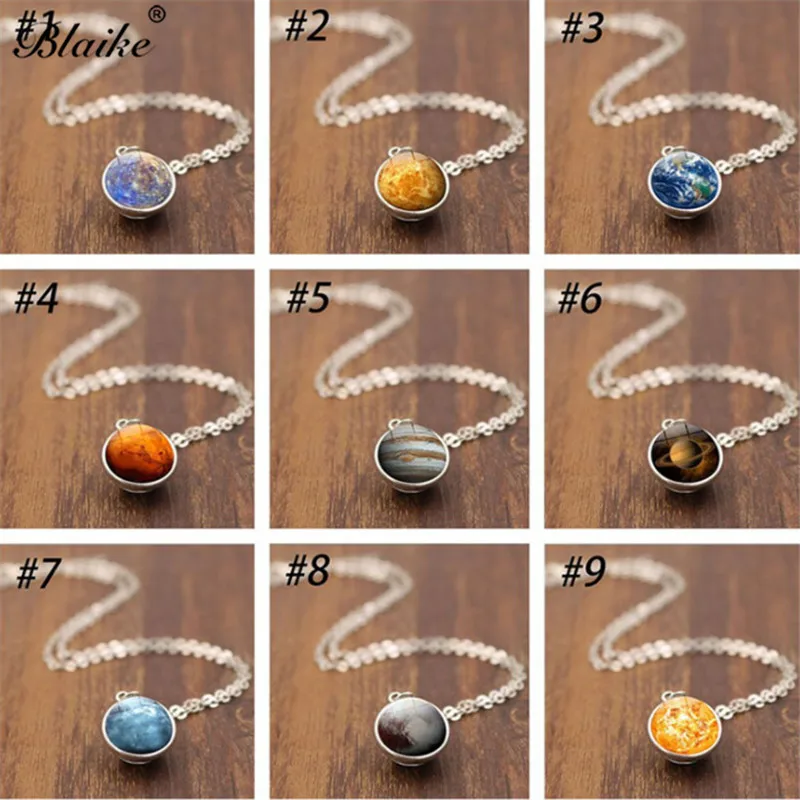 Blaike Silver Color Universe Planet Pendant Necklace For Women Men Glass Sweater Chain Jewelry Gifts Free Shipping | Украшения и