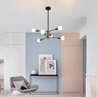 Sputnik Chandelier Mid Modern Light Fixture Industrial Adjustable Black & Gold Ceiling Pendant Lighting Room Dining (6-Light)