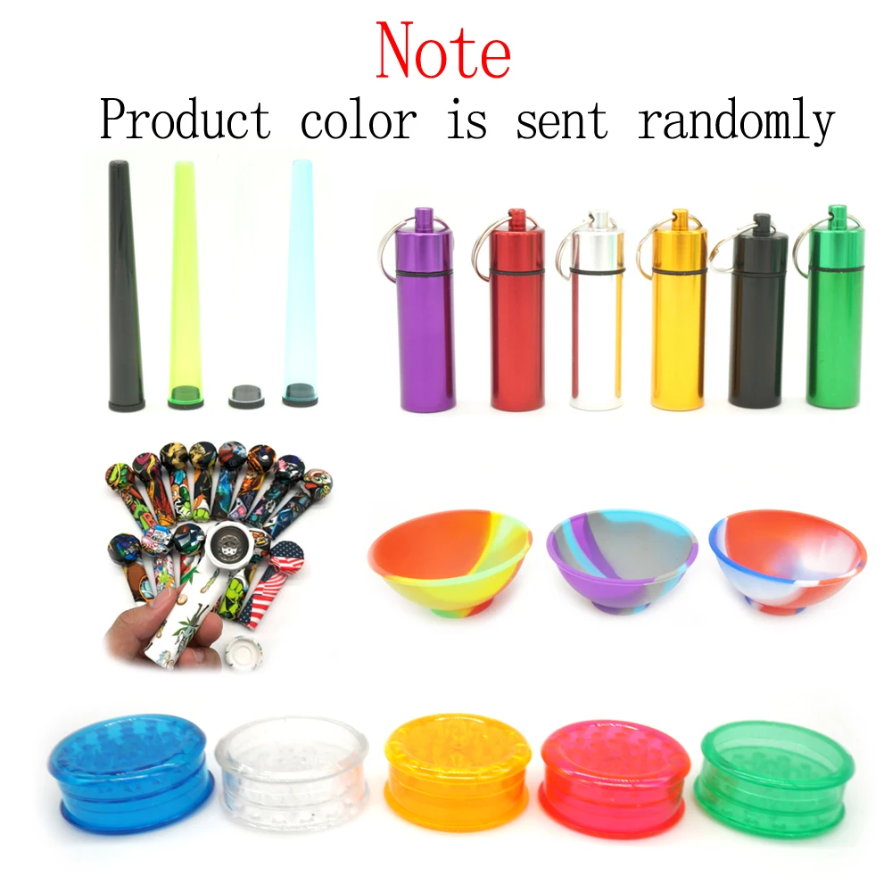 

10Set Smoking Pipe Tobacco Herb Grinder With Silicone Bowl Rolling Paper Tube Cigarette Accessories Aluminium Glass Storage Box