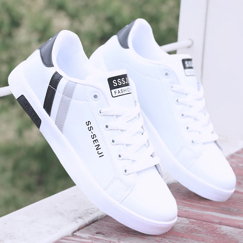 

New 2021 Men Casual Shoes Men Leather Flat Shoes Lace-up Low Top Sneakers Breathable Mens Shoes Fashion Sneakers