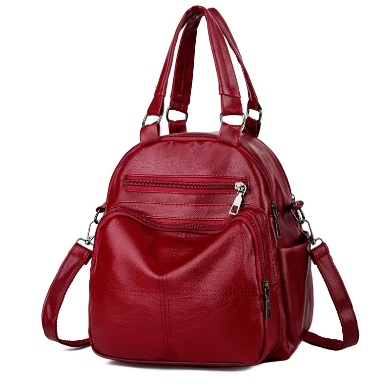 Local stock New Casual Womens Leather Backpack Anti-Theft Rucksack School Shoulder Bag Black Red | Багаж и сумки