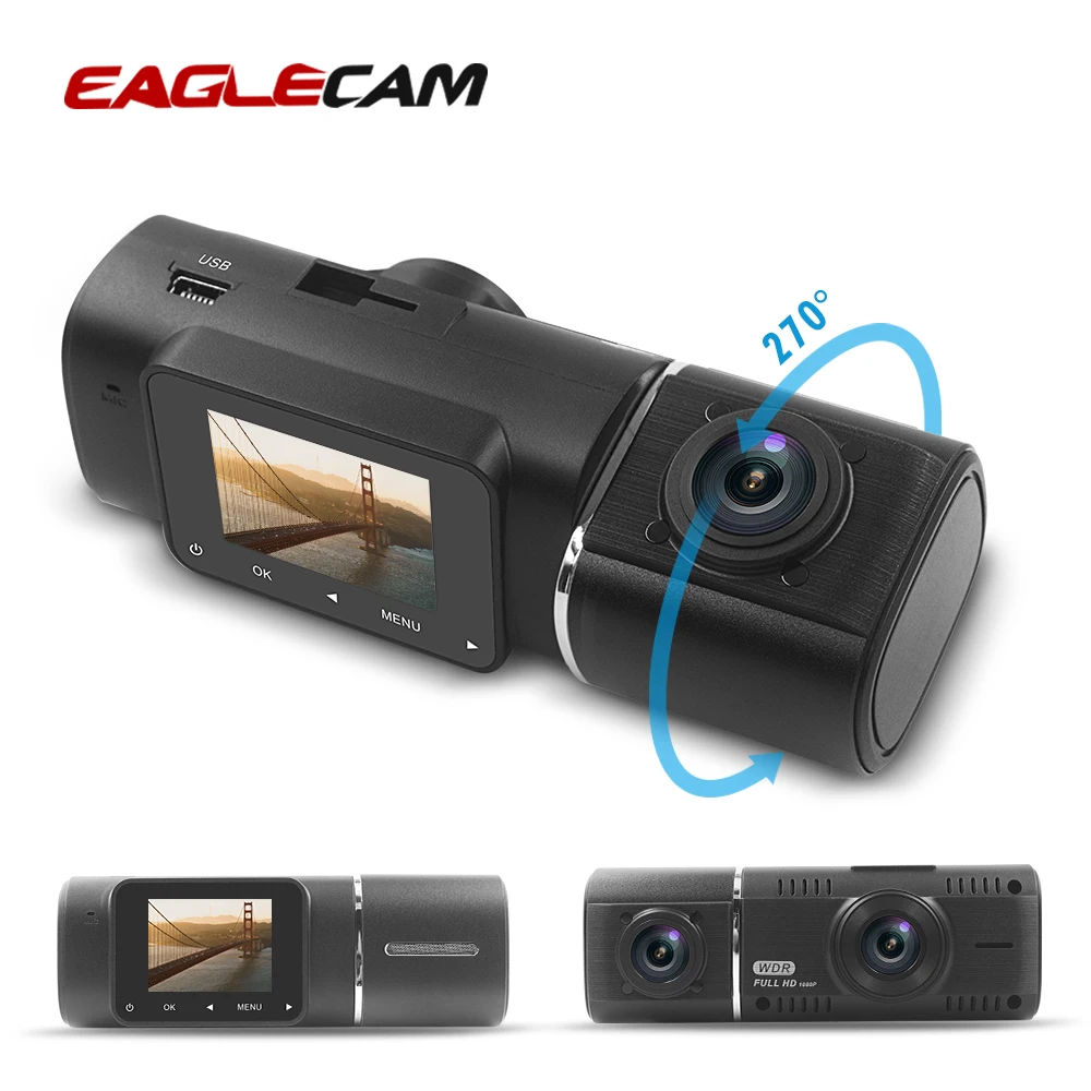 Автомобильный видеорегистратор видеокамера с двойным объективом Full HD 1080P 170