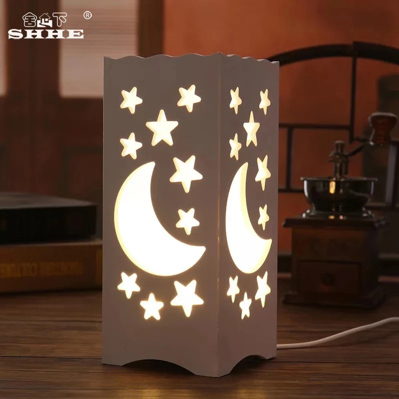 Полый резной ночник с Луной и звездами детский Ночной светильник прикроватный