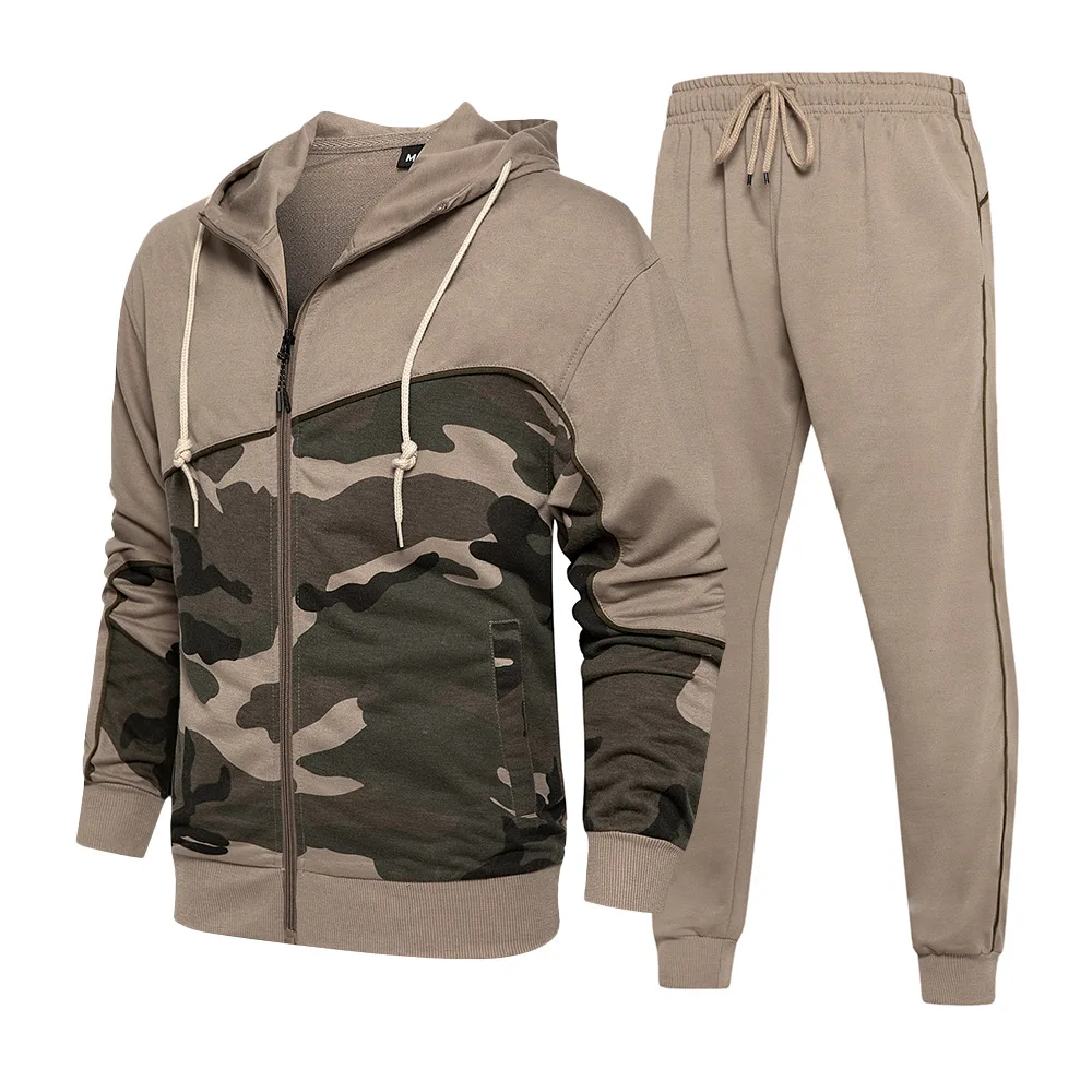

2021 Autumn New Large Men's Camouflage Coat Trousers Two-piece Youth Fashion Leisure Sports Suit