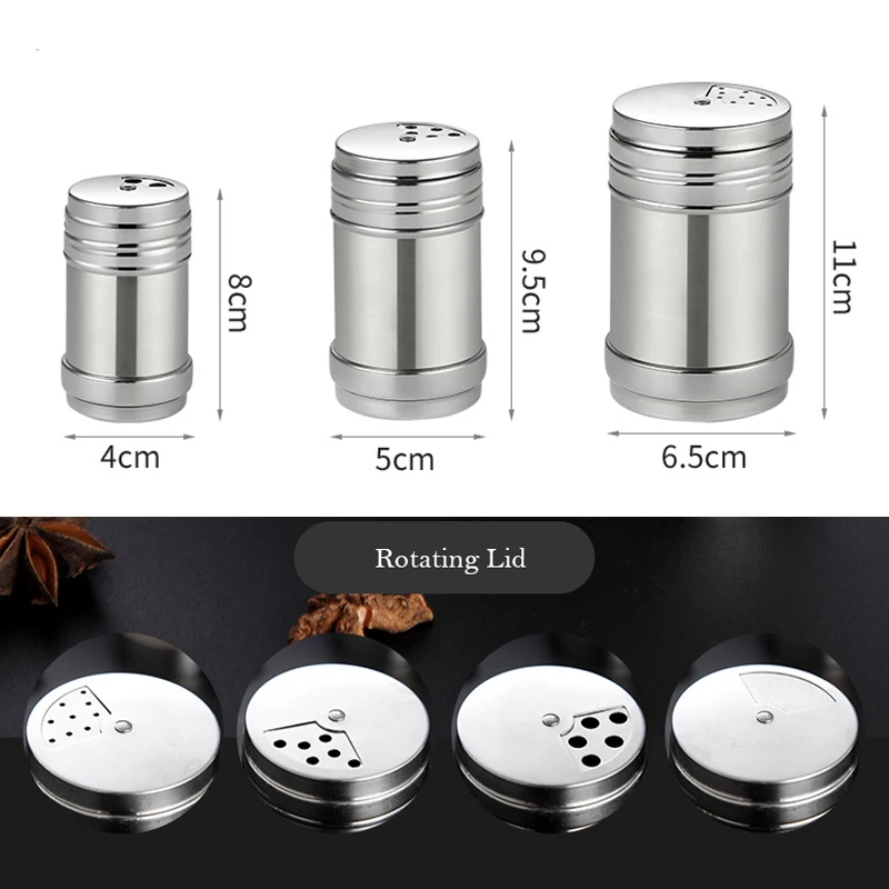 

Stainless steel seasoning tank waterproof and moisture-proof spice condiment porous rotating lid kitchen supplies