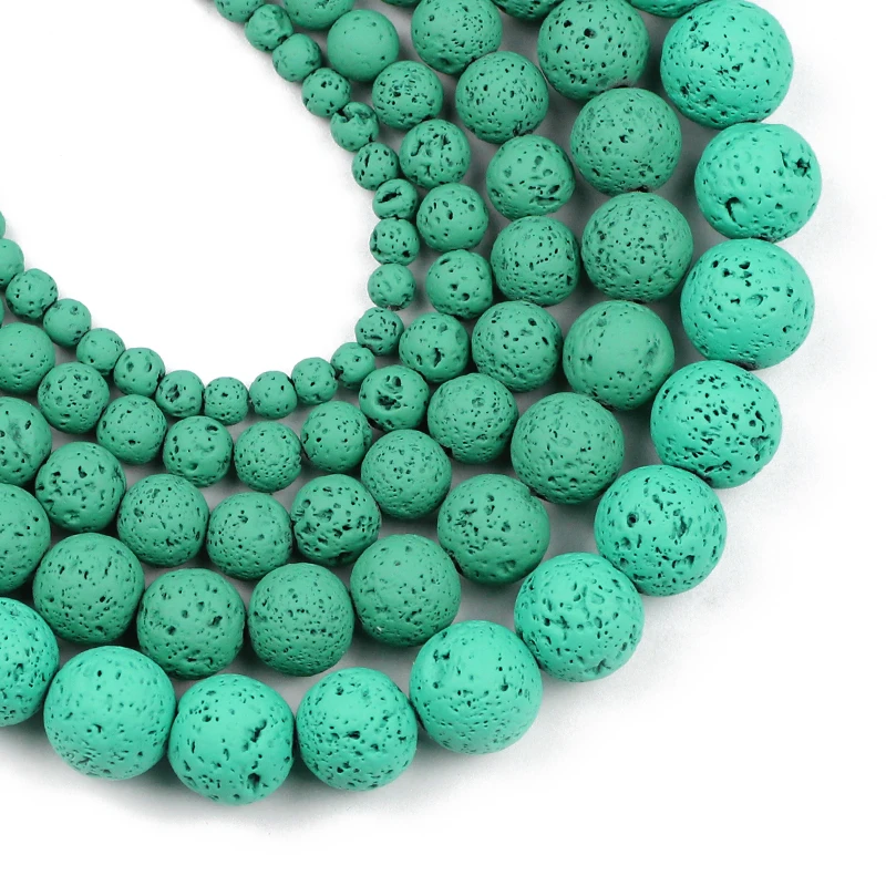 JHNBY Rubber Paint Green volcanics Lava 4/6/8/10/12MM Natural Stone Spacers Round Loose beads for Jewelry making DIY bracelets | Украшения