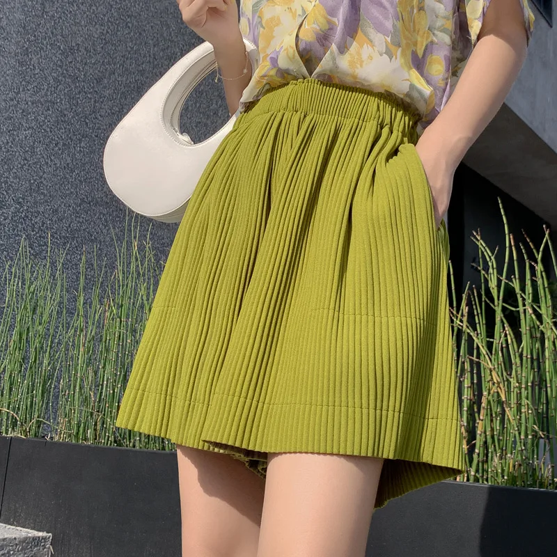 

Shorts Women Summer Solid Ice-silk Drape High Waist Plus Size Loose Korean-style Casual All-match Wide-leg Students Ulzzang