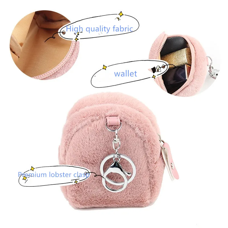 

New Korean Fashion Cute Cartoon Simple Flowers Plush Key Chain Ladies Convenient Practical Mini Storage Bag Zipper Key Ring Hot