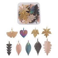 1 box electroplated natural leaf big pendants with iron findings mixed color charms for diy jewelry making earrings necklaces