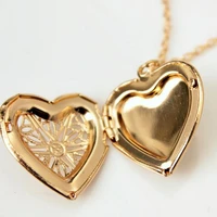 gold silver heart locket pendant necklace for women men fashion gold silver color openable photo frame necklace couples gift