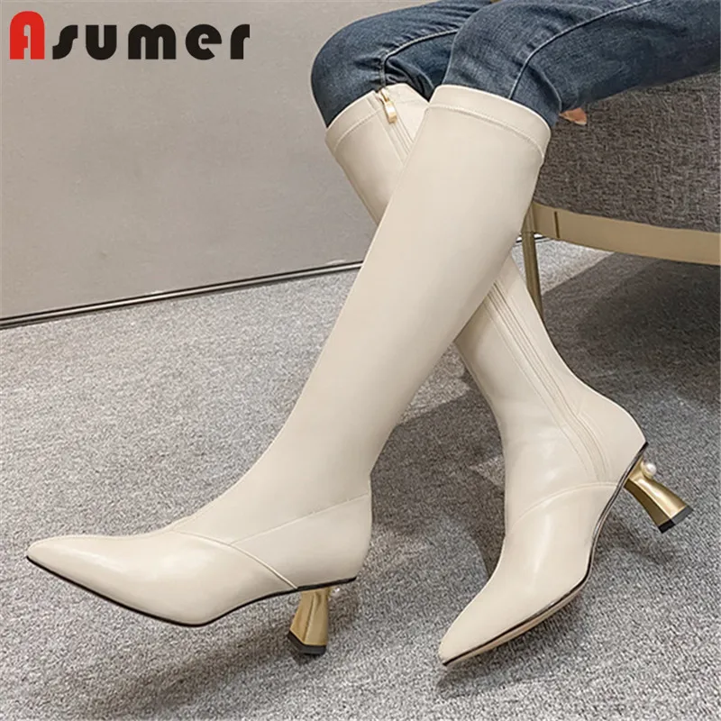 Asumer/Лидер продаж 2020 года Тонкие сапоги до колена Женские вечерние свадебные