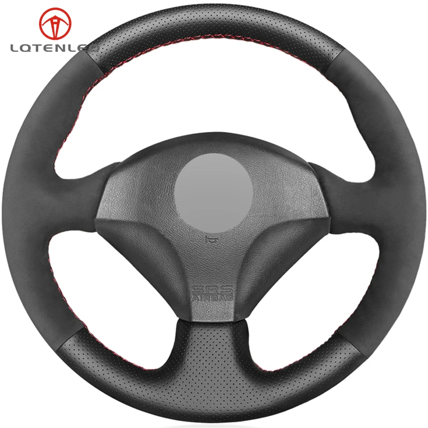 LQTENLEO черный замшевый чехол рулевого колеса автомобиля из натуральной кожи для