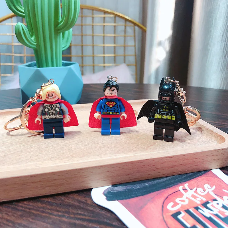 Ключи-брелоки из строительных блоков Disney Cartoon Marvel The Avengers Iron Man Captain America Thor Spider- Jedi Knight.