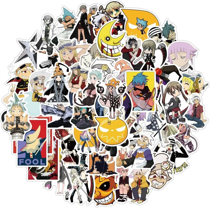 

50PCS Anime Soul Eater Stickers Pack for DIY Laptop Phone Guitar Water Bottle Bike Motorcycle Kids Cartoons Classic Toy Sticker