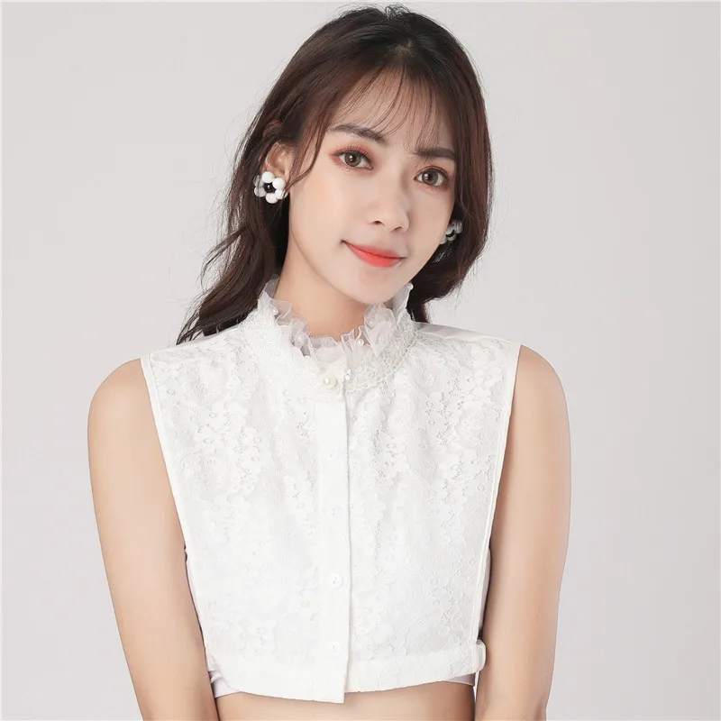 Съемный воротник Женская качественная кружевная блузка с оборками майка