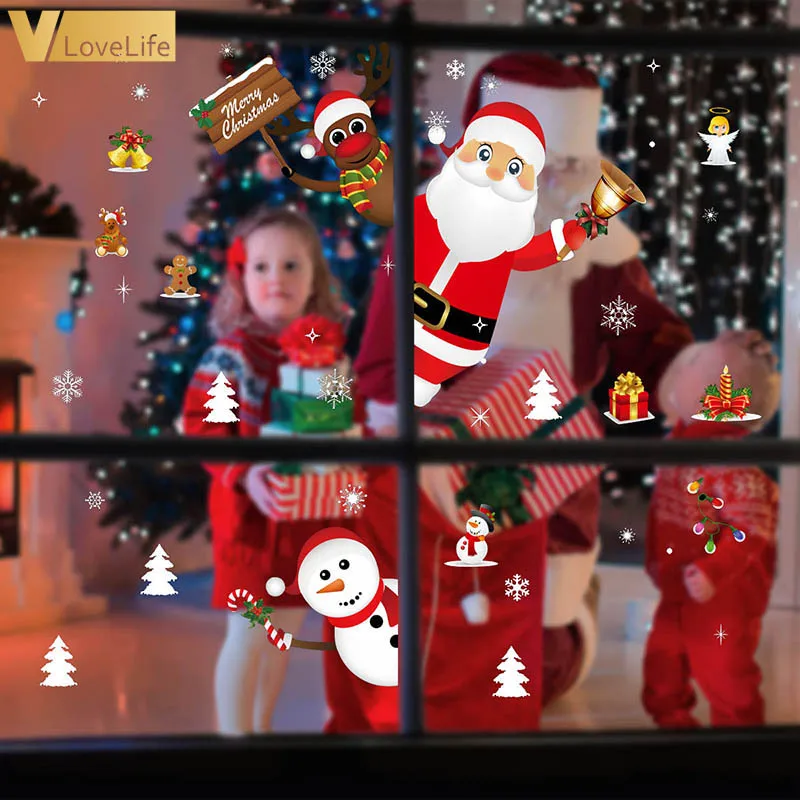 Настенные наклейки рождественские украшения для дома Саната снежинка