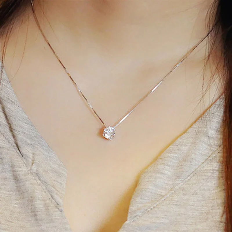 925 Серебряное ожерелье милое модное блестящее циркониевое Бриллиантовая подвеска ожерелья подарок ко Дню Святого Валентина
