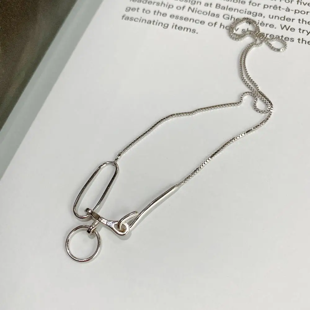 

Women's Authentic 925 Sterling silver Open Circle &Oval Geometric Circle charms Pendant Box Chain necklace FINE jewelry tlX871