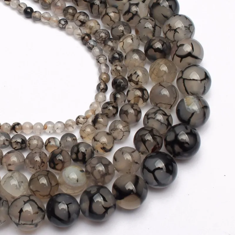 Натуральная черная линия Дракон вены серый Агат Бусины 4/6/8/10/12 мм круглые