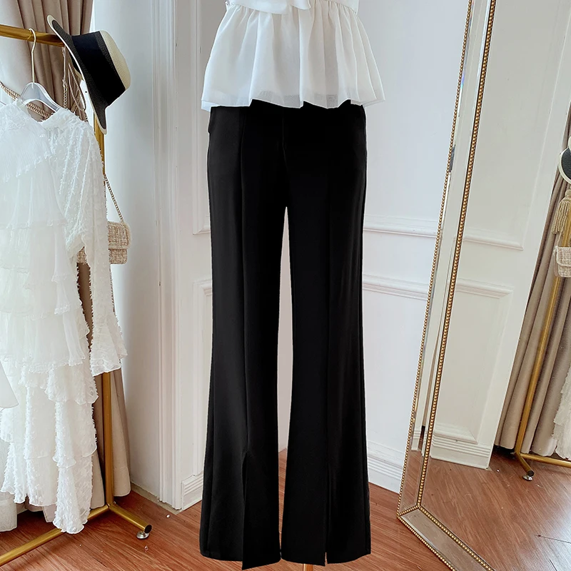 Elegant Straight-Leg Pants 2021 Summer New Korean Style Pants Slim Fit Slimming Slit Trousers Draped Casual Pants for Women