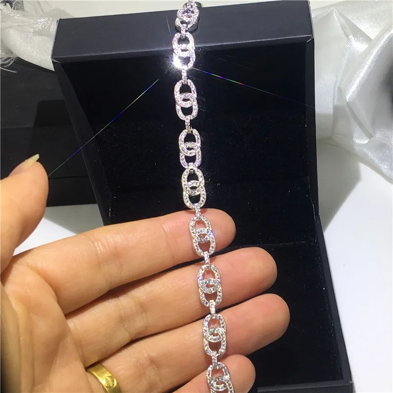 

Long chain Hiphop Bracelet Pave 5A cubic zirconia White Gold color Party Wedding Bracelets for women men iced out Jewelry Gift