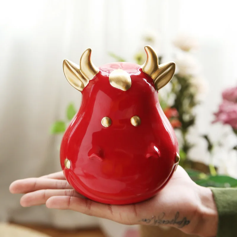 

Big Cute Cattle Ceramic Money Box Kids Birthday Mini Children Piggy Bank Red Lucky Alcancias Para Ninos Home Garden BE50MB