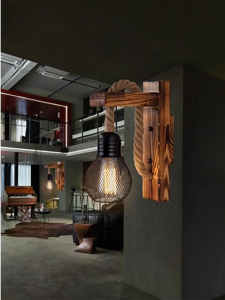 Industrial Retro Wall Lamp E27 American LOFT wood LED Corridor Balcony Light for Indoor Fixtures wooden base | Лампы и освещение