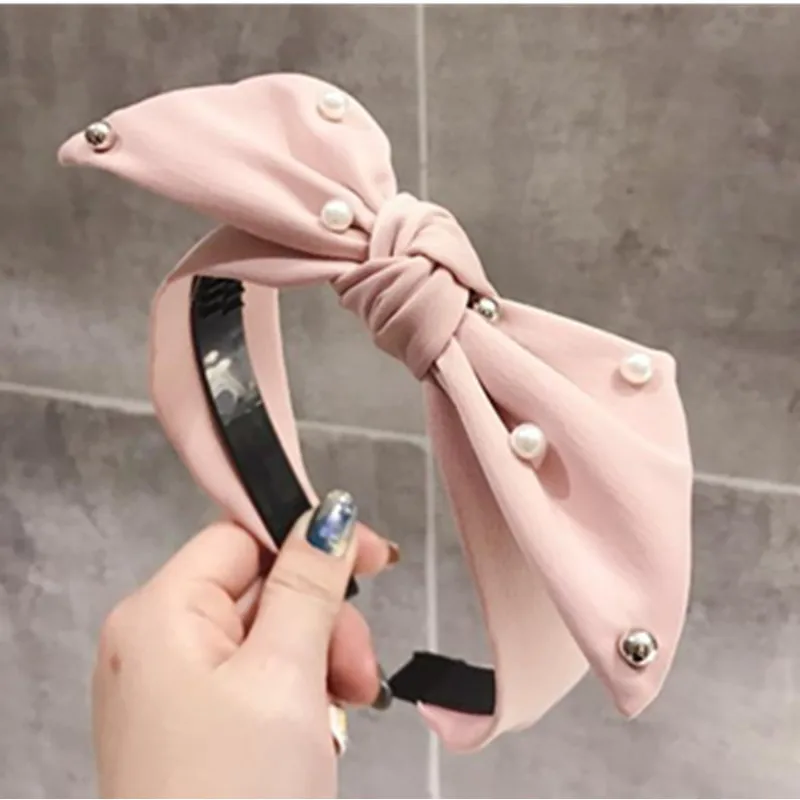 

Black Bow Headband Pearls Adults Hair Accessories Solid Bowknot Hairband Toothed Not Slip Women Handmade Head Band Bow Hair Hoop