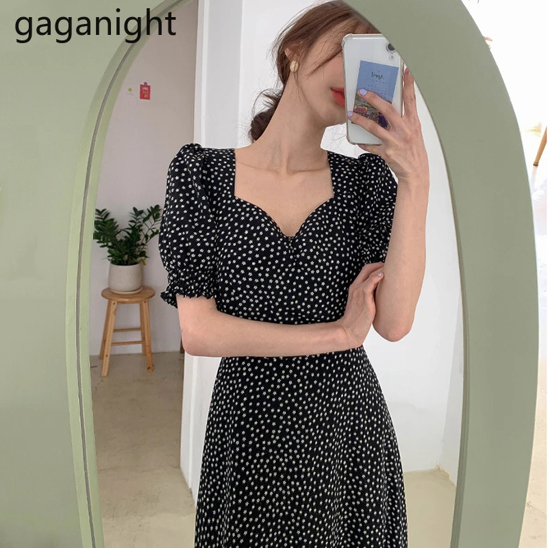 Gaganight винтажное женское Шифоновое Платье макси с коротким рукавом и V образным