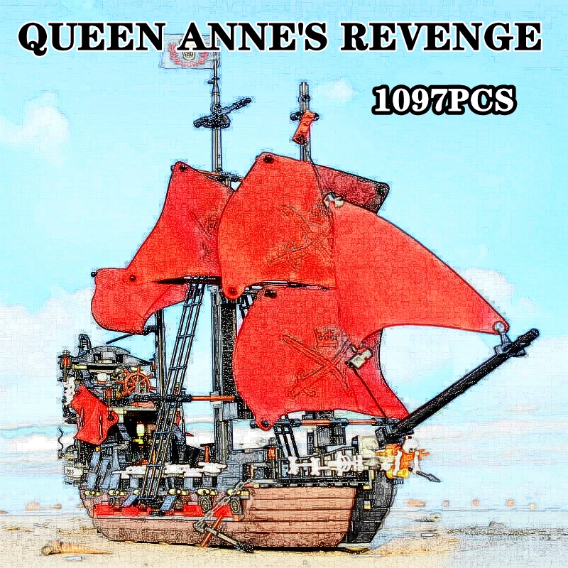 

IN STOCK LepinBlocks 16009 Queen Anne Revenge With LED Light Compatible 4195 Pirate Ship Model Building Blocks Bricks Toys Gift